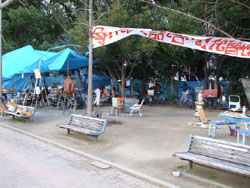 Homeless shelters in Nagai Park in Higashi Sumiyoshi Ward, Osaka