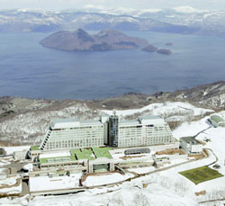 The Windsor Hotel Toya overlooks Lake Toya in western Hokkaido in this image taken in April