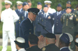 Lt. Gen. Bruce Wright, commander of U.S. Forces Japan, speaks at a ceremony at Yokota Air Base in western Tokyo