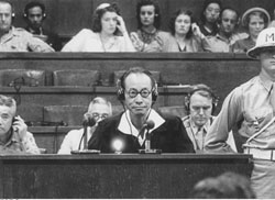 Hajime Satomi testifies during the Tokyo war crimes tribunal on Sept. 4,
1946