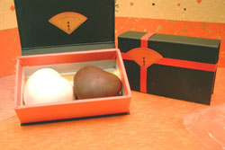 Kanshundo, a confectionery in Kyoto, sells heart-shaped chocolate-coated manju buns for Valentine's Day