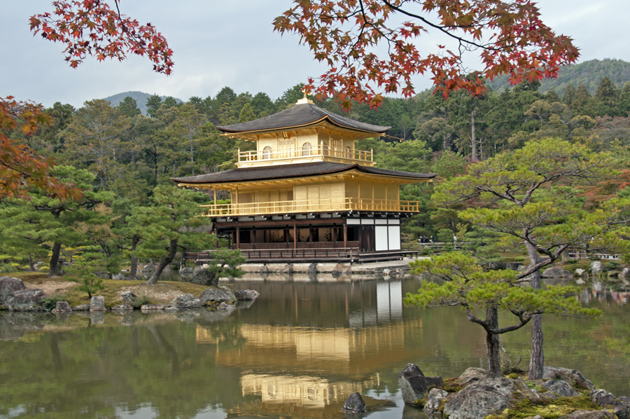 A scenic view of The Golden Pavilion, Kyoto