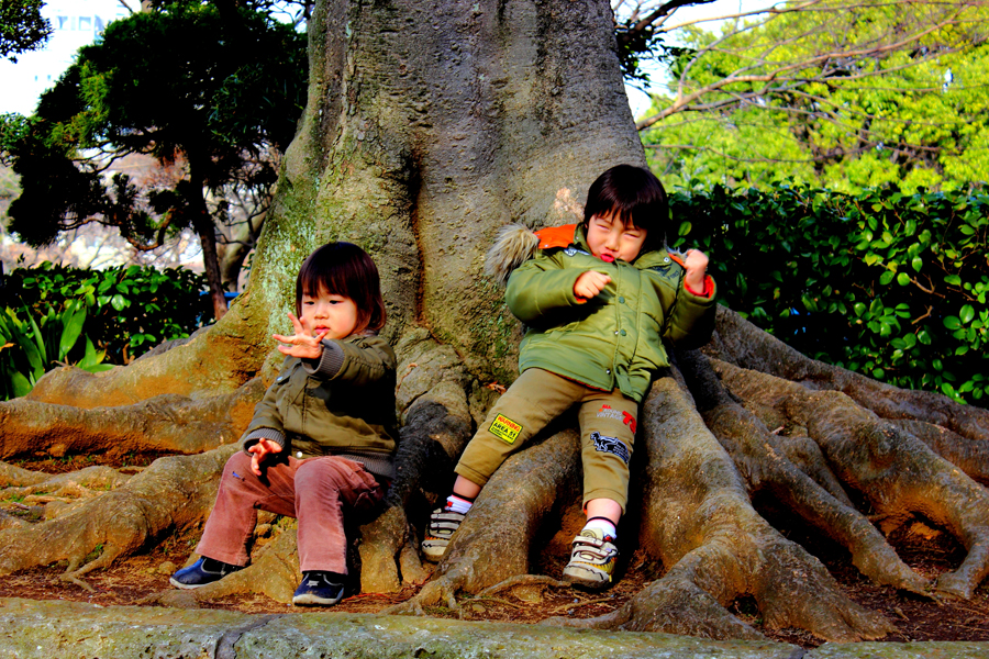 Cute twins in the park, Nogeyama Zoo, Yokohama