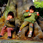 Cute twins in the park, Nogeyama Zoo, Yokohama