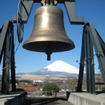 Mount Fuji under giant bell, Gotemba, Shizuoka Pref.