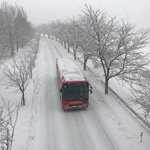 Bus in heavy snow at Kanazawa University, Ishikawa Pref.