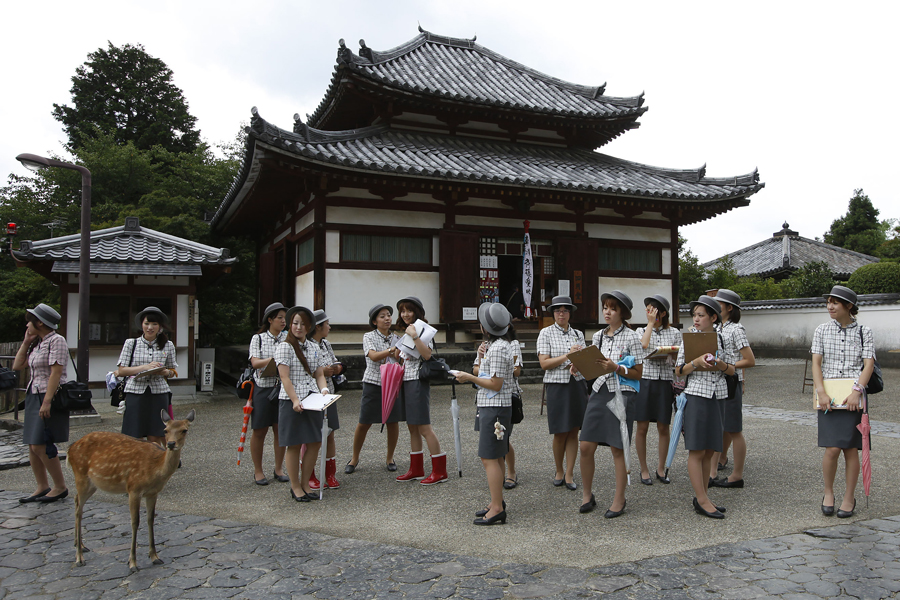 A group of young girls visiting Nara Park