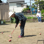 Grandma is ready for grand shot in gateball, Oyama, Tochigi Pref.