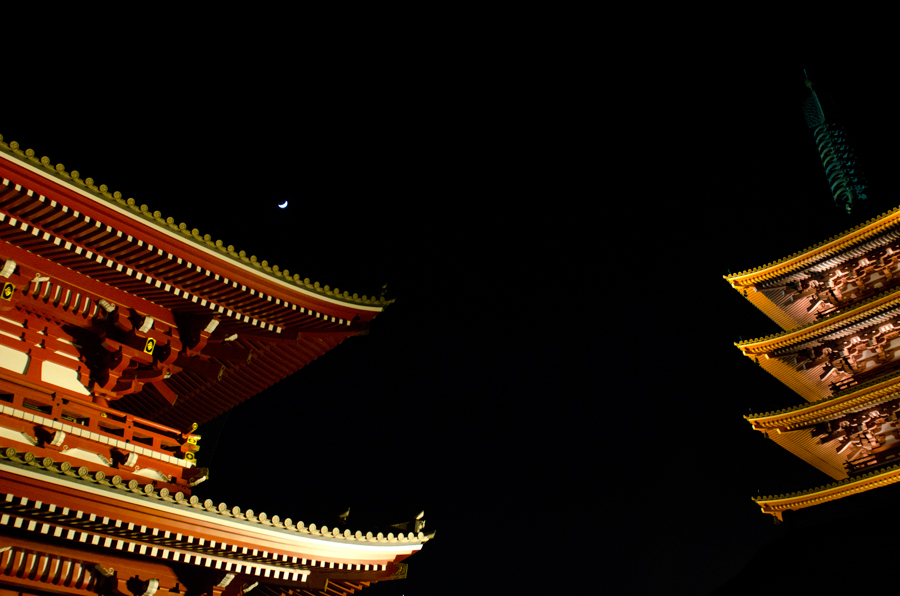 Asakusa Temple and the moon, Tokyo